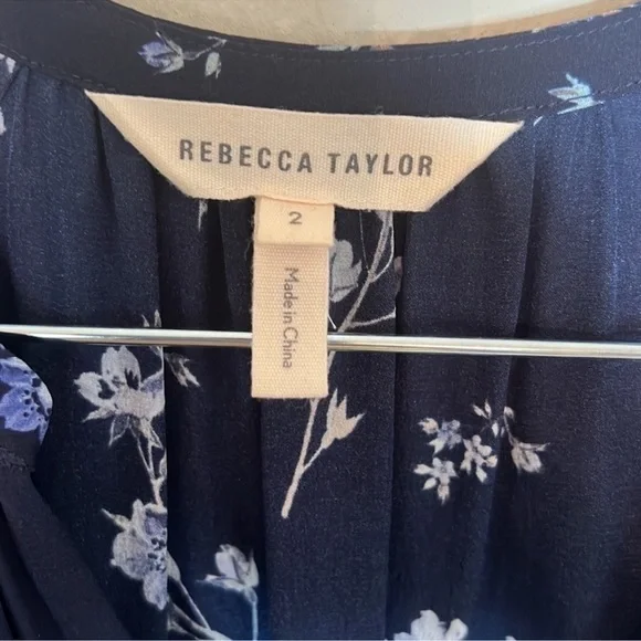 Rebecca Taylor Francine Dress Navy Blue Silk Floral Romantic Summer Whimsical 2 - Picture 3 of 9